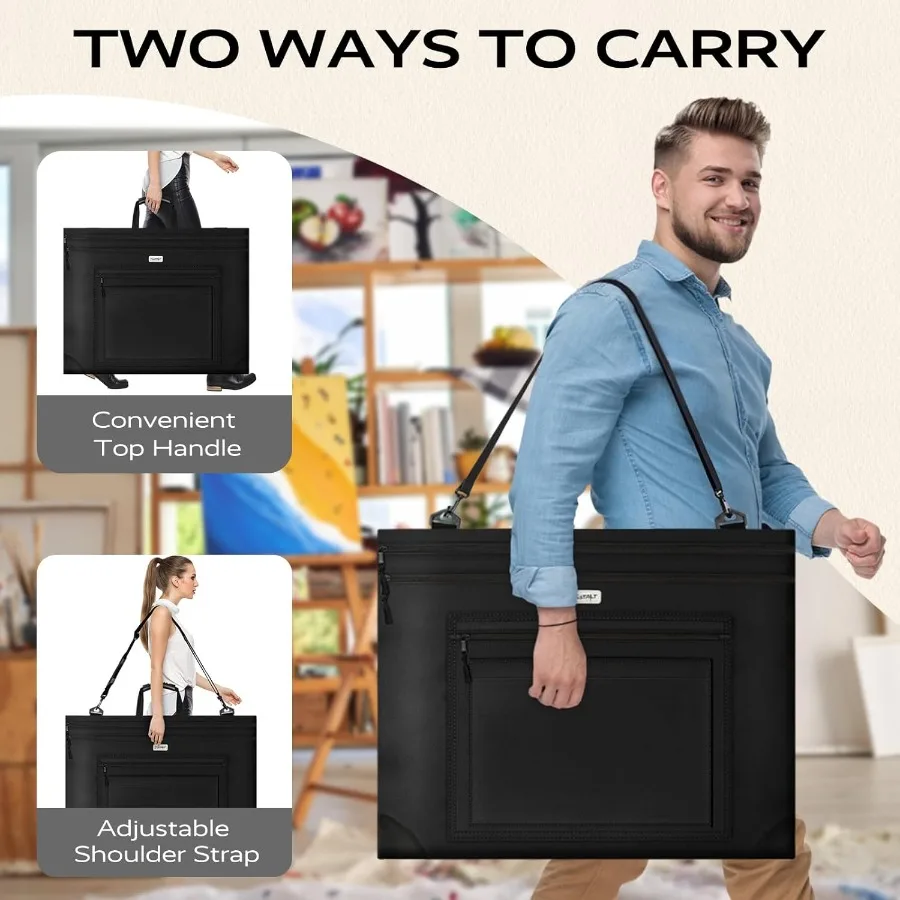 حقيبة محفظة فنية خفيفة الوزن مقاس 18 × 24 مع حزام كتف قابل للتعديل وزوايا جلدية للفنانين والطلاب حقيبة مقاومة للماء