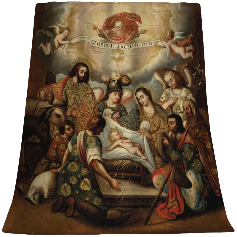 The Sacred Heart Of Jesus Archangel Michael Defeating Satan Adoration Of The Shepherds Flannel Blanket By Ho Me Lili