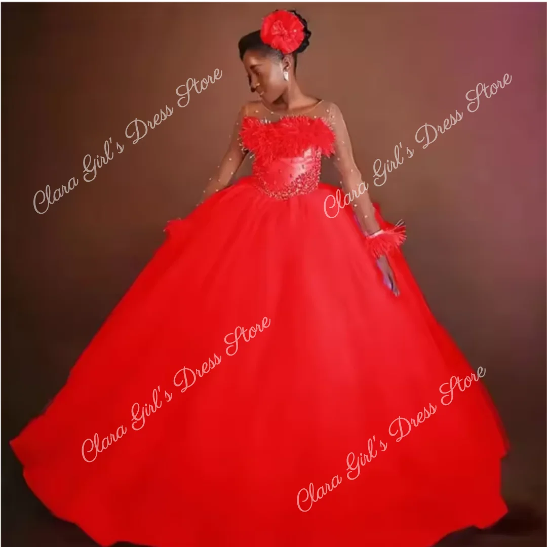 Aangepaste elegante bloemenmeisjesjurk met lange mouwen, vloerlengte, geschikt voor bruiloften, verjaardagsfeestjes, eerste communie en gala