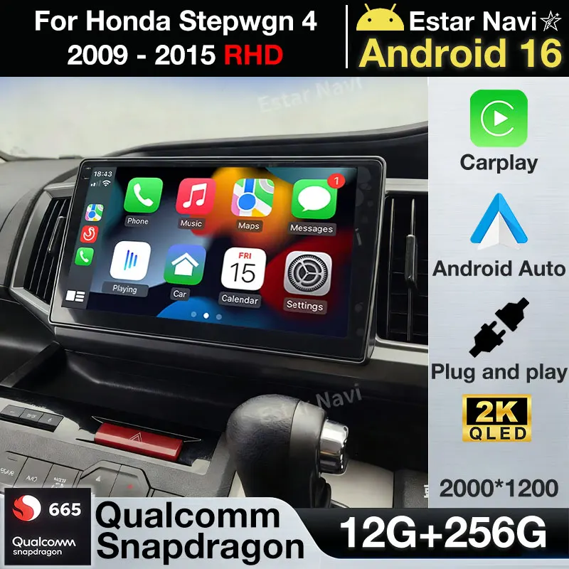 Android 16 Wireless Carplay For Honda Stepwgn 4 2009 - 2015 RHD Multimedia Audio Stereo 360 Camera Video Auto DSP WIFI Car Radio