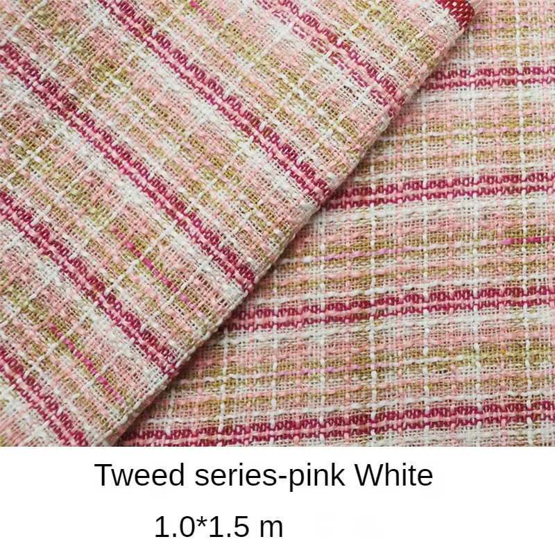 Tweed Fabric By The Meter for Coat Bag Waistcoat Skirt Diy Needlework Sewing Thick Soft Warm Cloth Plaid Striped White Pink Blue