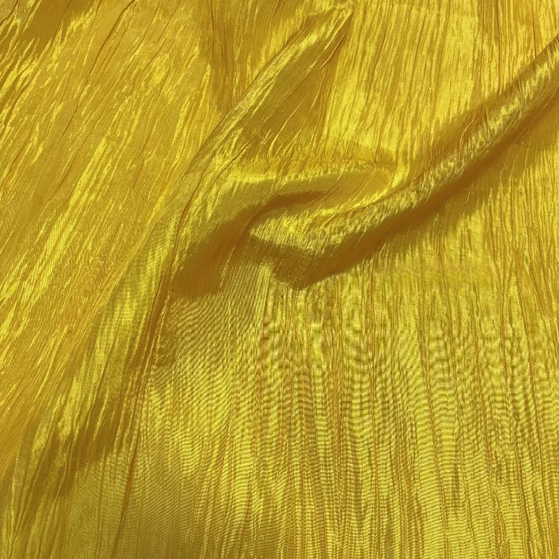 Golden Yellow Vertical Stripe Crinkle Crease Textured Fabric Designer Fashion Dress Handmade DIY Material Textile Wholesale