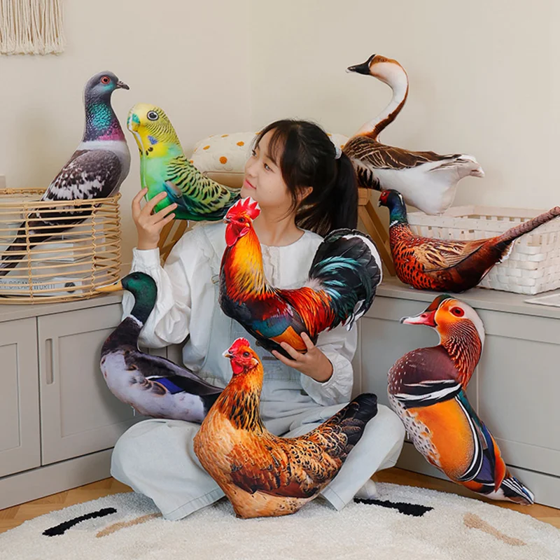 Simulación de pájaros 3D, juguetes de peluche, animales de peluche suaves, ganso, pollo, gallo, gallina, Pato, almohada, decoración del hogar, juguete para dormir para niños