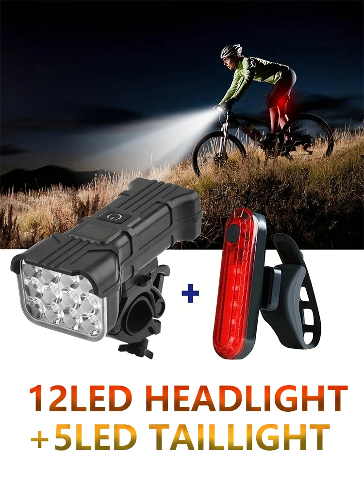 AliExpress Other 12LED high-lumen bicycle headlight + red taillight kit with 5+4 lighting modes, USB charging,bicycle accessories