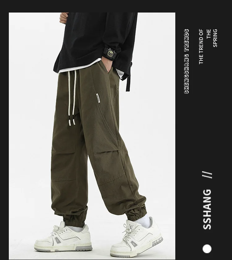 سراويل غير رسمية للرجال مكونة من 9 نقاط ، سراويل الركض الجديدة للربيع والخريف من القطن الخالص لعام 2025 ، سراويل عمل Harun الرياضية فضفاضة والكاحل