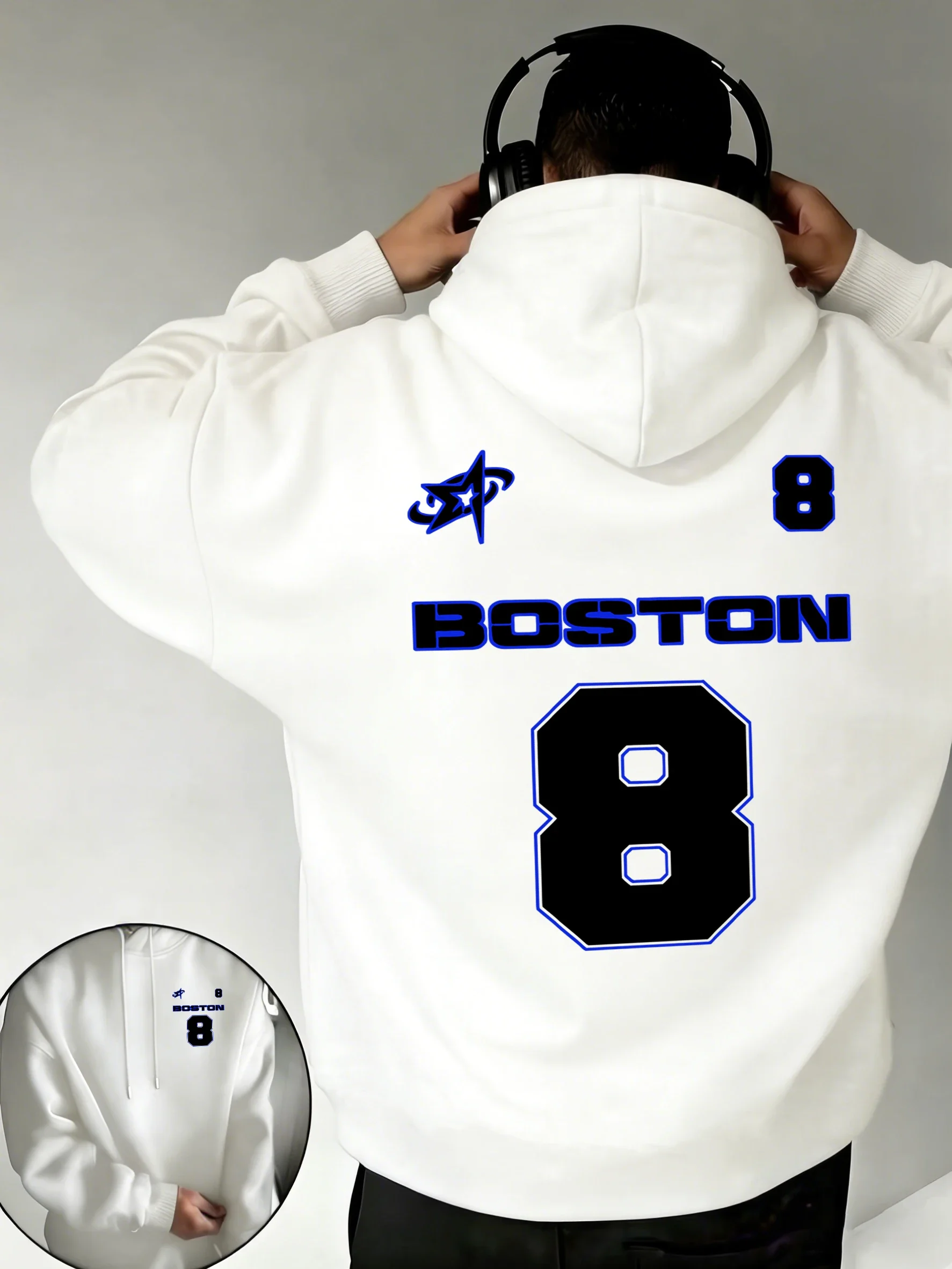 Sweat-shirt à capuche pour homme Boston Number 8, motif créatif, polyvalent, en molleton, vêtements décontractés, style streetwear