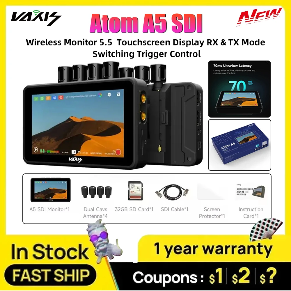 Vaxis Atom A5 SDI Wireless Monitor 5.5 inch Touchscreen Display RX & TX Mode Switching Trigger Control