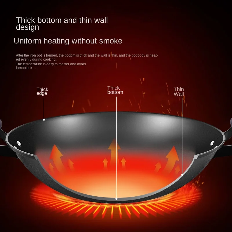 Two Ear Stir Fry Pot for Household Non Stick Round Bottom Gas Stove Cast Iron Stir Fry Pot Without Coating