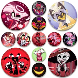 Hazbin Hote Tinplate Pin Charlie Morningstar Angel Dust Alastor Cartoon Brooches for Backpack Accessories Anime Collection Badge