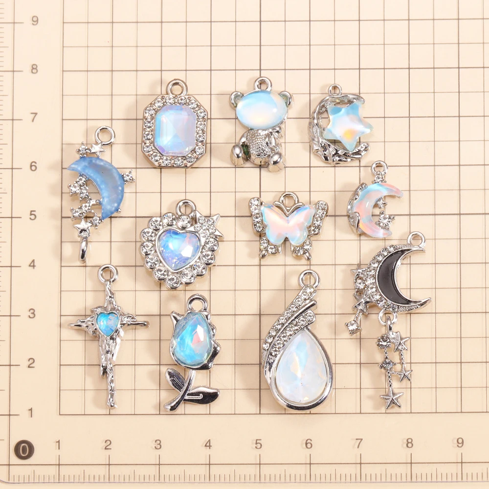 5Pcs Mixed Fashion Crystal Moon Butterfly Charms Pendant for Jewelry Making Beautiful Delicate Earrings Necklace DIY Accessories