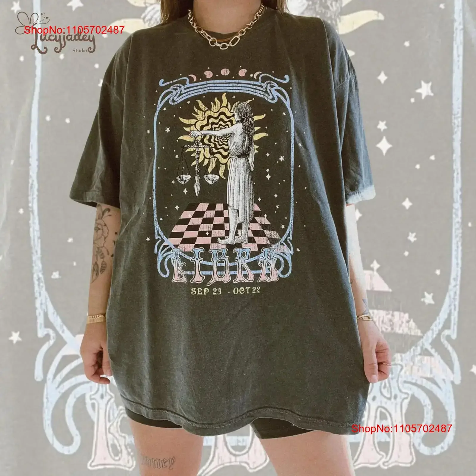 Libra Zodiac Astrology T Shirt Horoscope Star Sign vintage Washed designer clothes Casual Stylish streetwear Comfortable