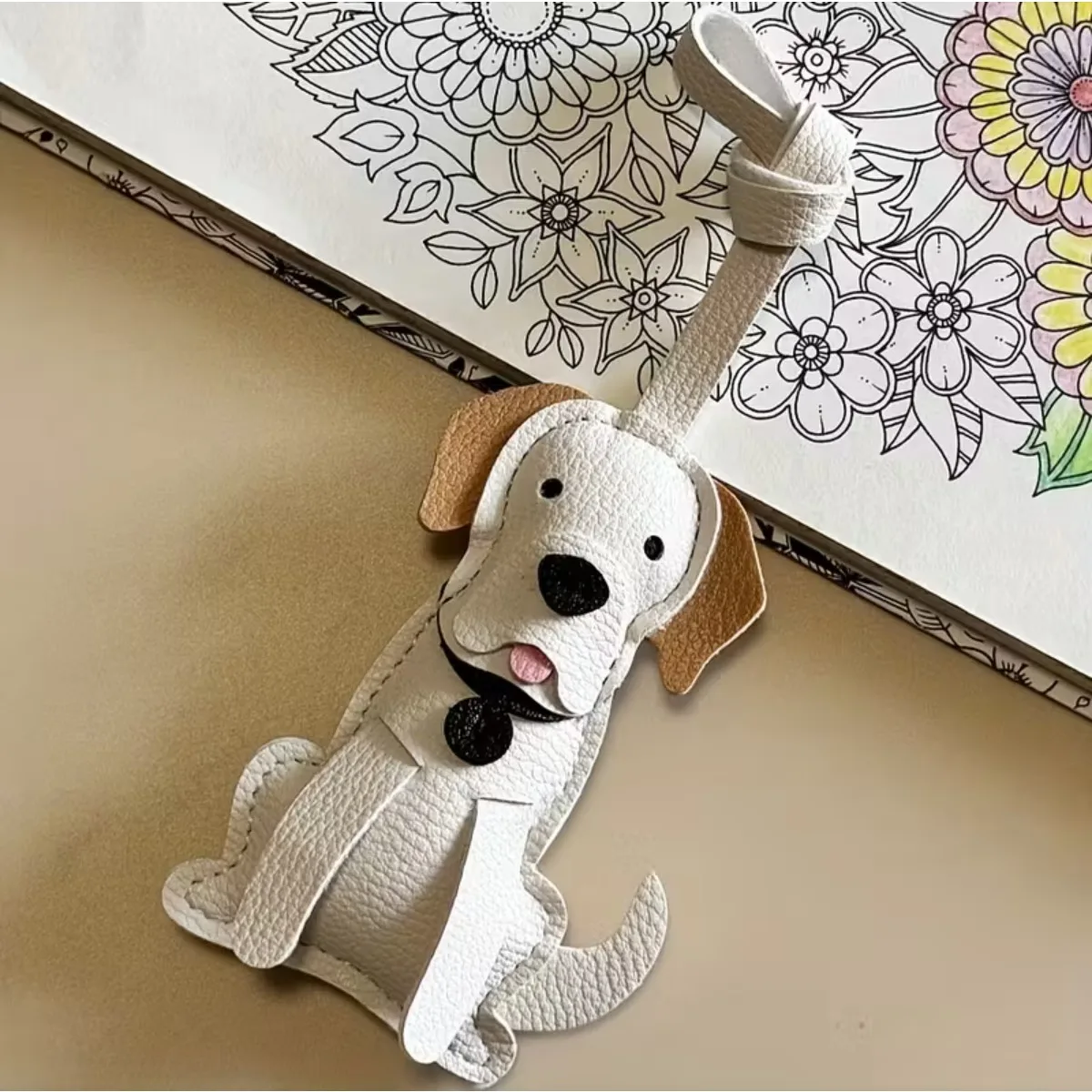 Cute Faux Leather Dog Charm Keychain with Expressive Eyes & Poses Playful Design for Bags Keys Phone Wallet Purse DIY Crafts
