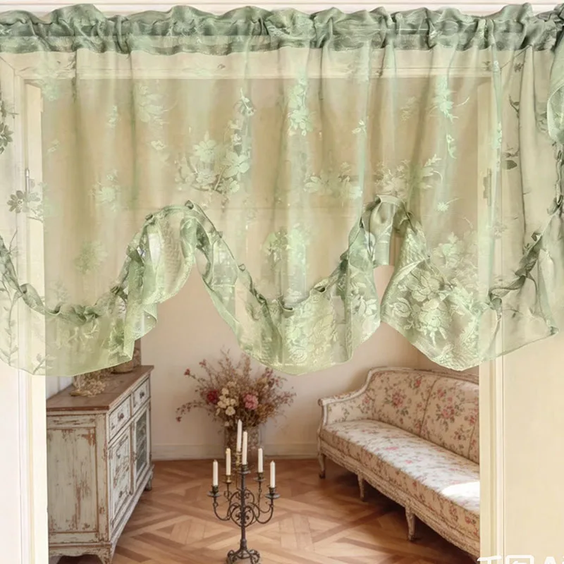1pc Botanical Floral Lace Ruffled Wave Short Window Valance for Sunroom & Bedroom Window Decoration