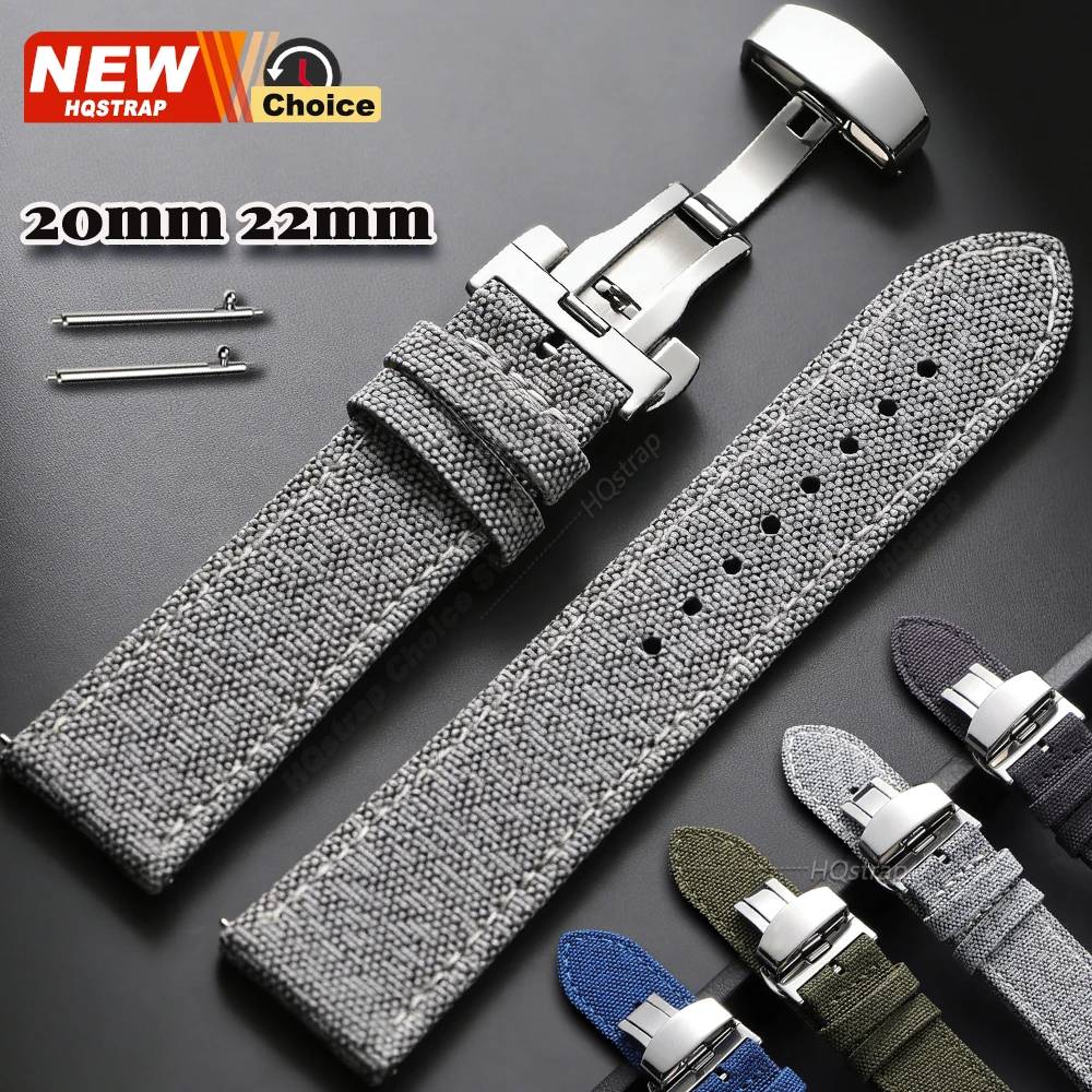 20mm 22mm Schmetterlingsverschluss Smartwatch Leder-Nylon-Armband für Samsung Dornschließe Armband für Huawei Uhrenband für Omega Gürtel