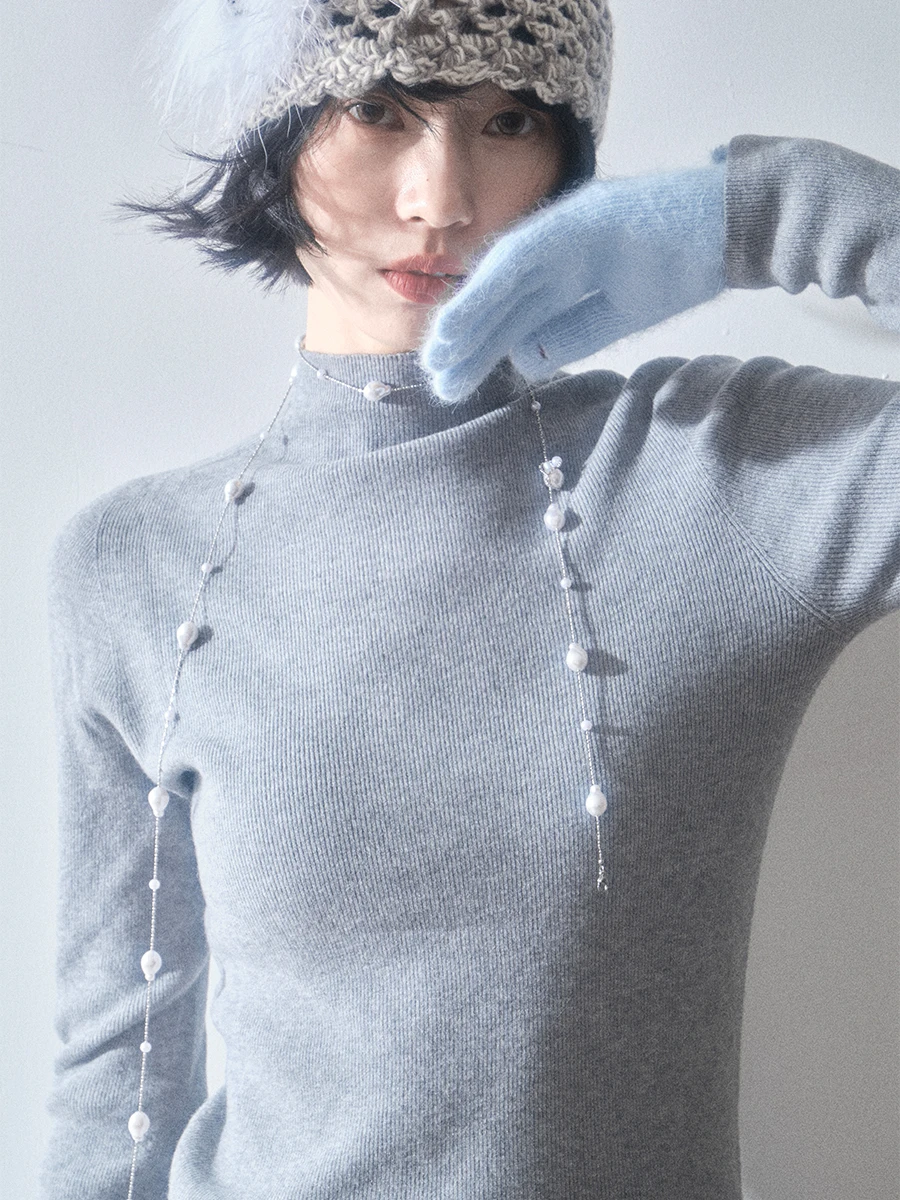 

Liparpa Cool Tone Base Layer Sl Inteated Wool Blend f High Collar Slim Fit Inner Wear Top Women's Knitted Sweater