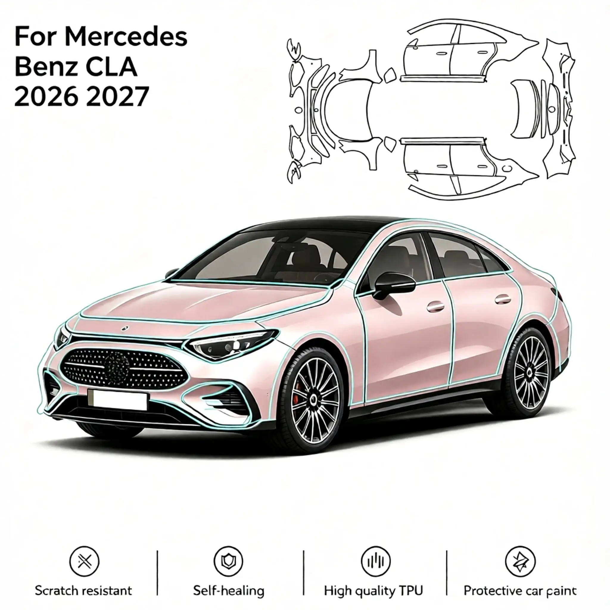For Mercedes Benz CLA 2026 2027 9Mil TPU Bumper Scratch-Resistant Self-Healing Paint Protection Film Invisible Pre-cut PPF Kit﻿