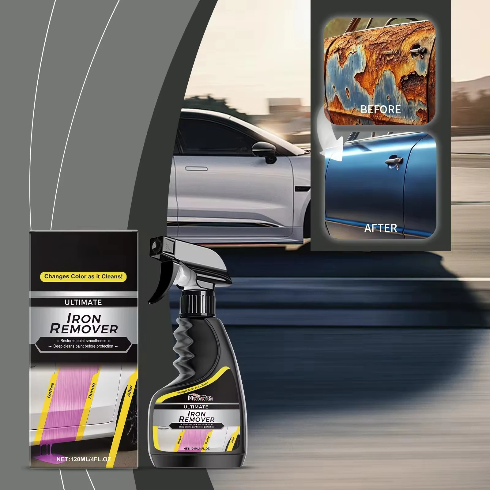 Metal Iron Powder Stain Cleaner Car Rust Remover Derusting Spray for Wheel Hub Exhaust Pipe Quick Rust Removal Agent Auto Care