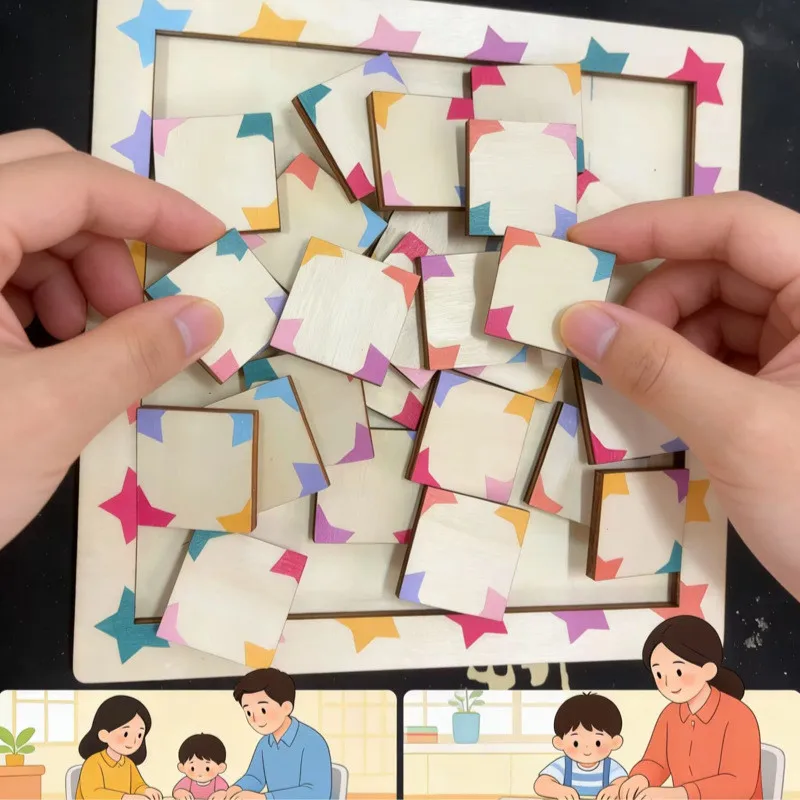 Children Wooden Star Panel Puzzle, Color Cognition Educational Toy, Kids Brain Teaser Building Block Game Gift