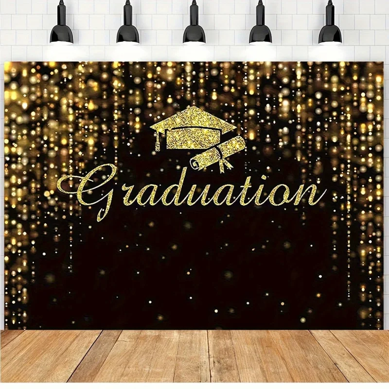 VIKAMA Black Gold Glitter Graduation Tapestry Class of 2026 Party Backdrop Luxury Wall Hanging Photo Booth Decor Sparkle Cloth
