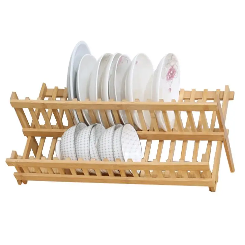 

Drainer Folding Dish Drying Rack Easy Clean Durable Practical Plate Home Kitchen 2 Tier Gifts Retro Natural Bamboo Restaurant