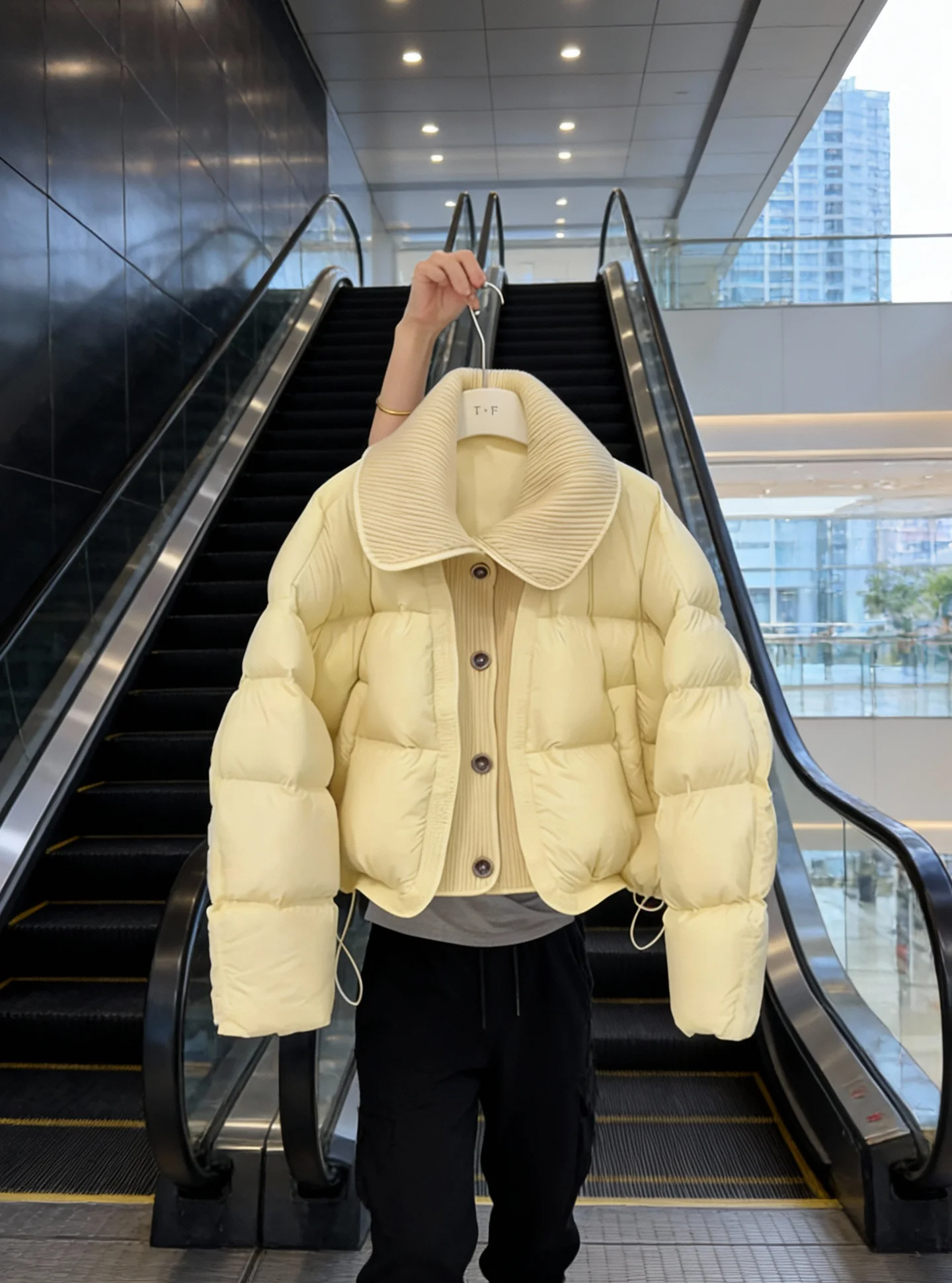 ort Puffer Jaet Women's Yellow Cr Puff 2025 New Winter Faion Thin High-End Feel Thi Outerwear Ladies' Commute Sle