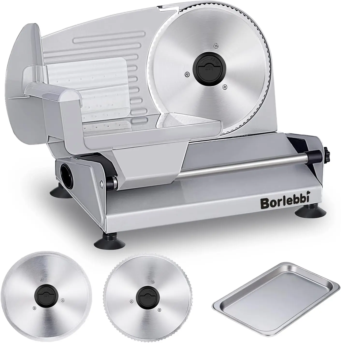 

Meat Slicer, 200W Electric Food Slicer with 2 Removable 7.5" Stainless Steel Blades and Stainless Steel Tray, Child Lock Protect