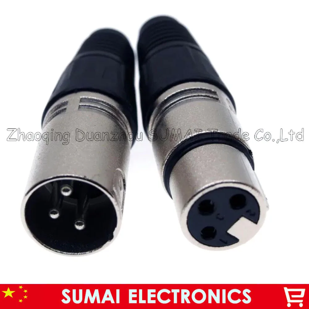 Audio MIC Connector XLR 3 Pin Male&Female 3P XLR KTV Microphone/ Speakers Plug, Silver With Black Sheath