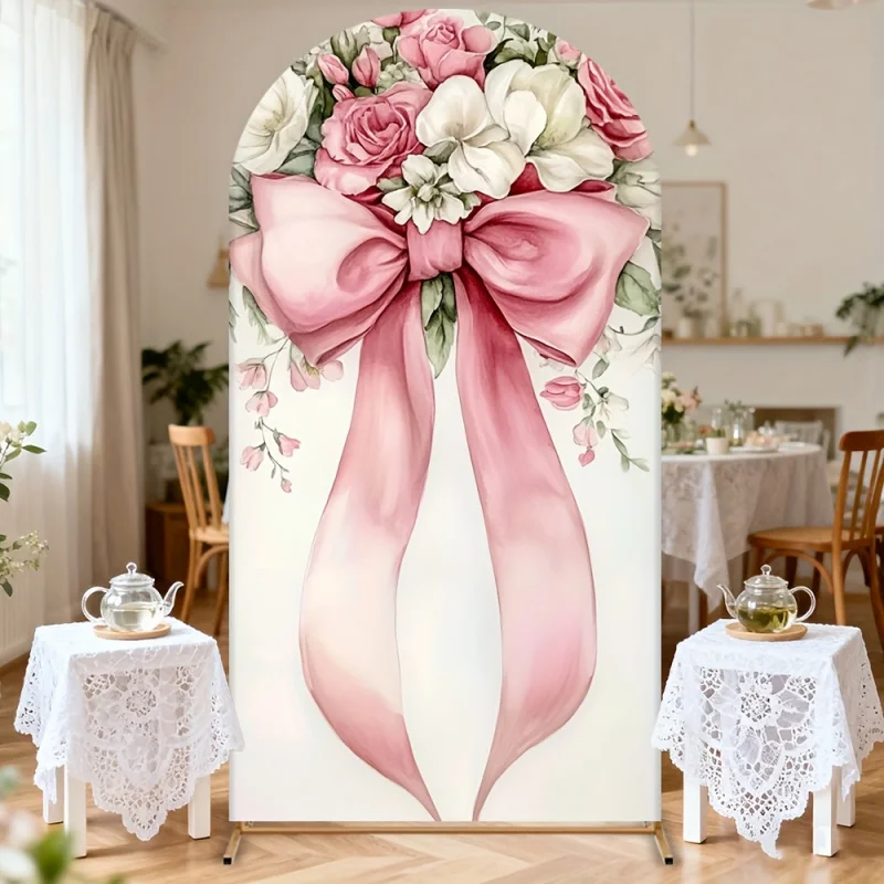 Tissu de fond décoratif VIKAMA à nœud papillon fleuri rose - Décor de fond pour anniversaires et mariages de filles