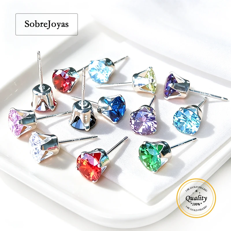 

925 Sterling Silver Snap-in Post Earrings AAA CZ Solitaire 3A Birthstone Stud Earrings 3mm 4mm 5mm 6mm