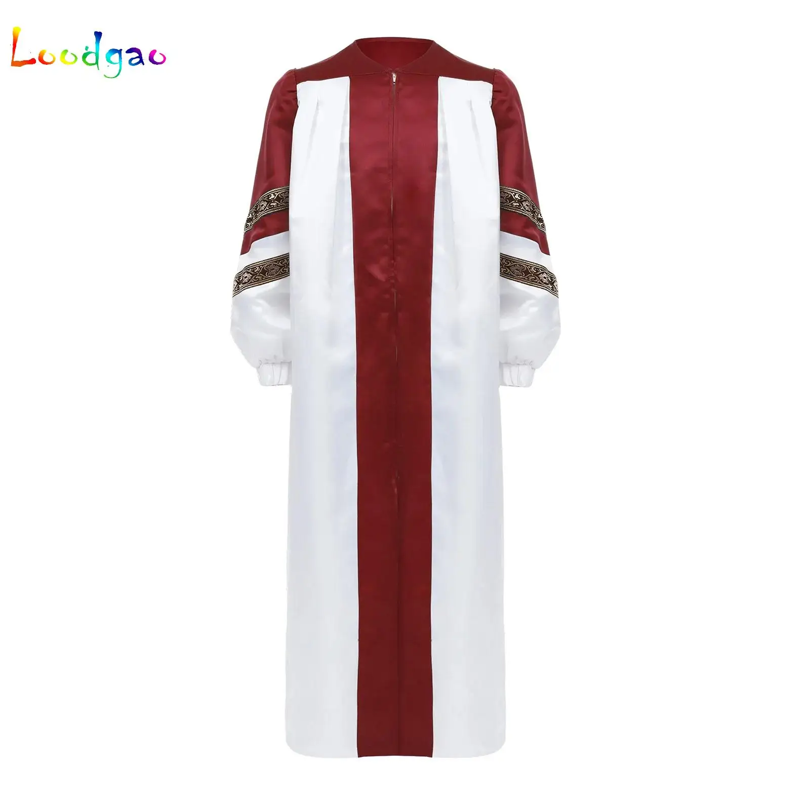 Choir Robe Clergy Robe for Kids Boys Embroidered Stripes Long Sleeve Color Block Choir Graduation Gown Church Pastor Clothes