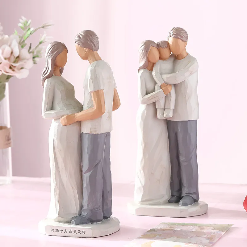 Family Figurines Hand Painted Resin Sculptures Home Decor for First Time Mom and Dad,Parents and Baby Figurines,with Gift Box