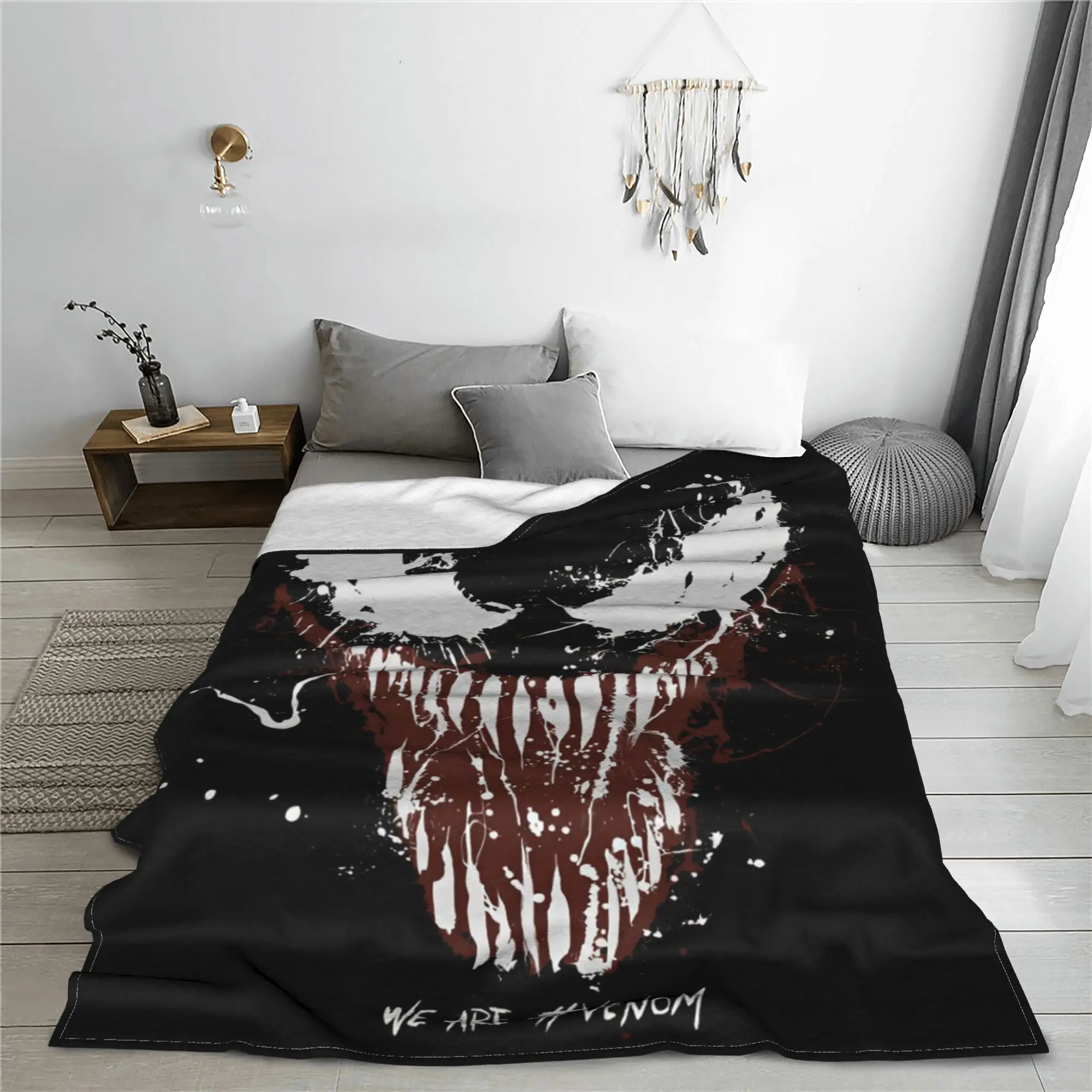 Venom Grin Comic Staring Eyes Flannel Blankets Superhero Cool Vintage Throw Blankets Hotel Sofa 200x150cm Rug Piece Super Warm