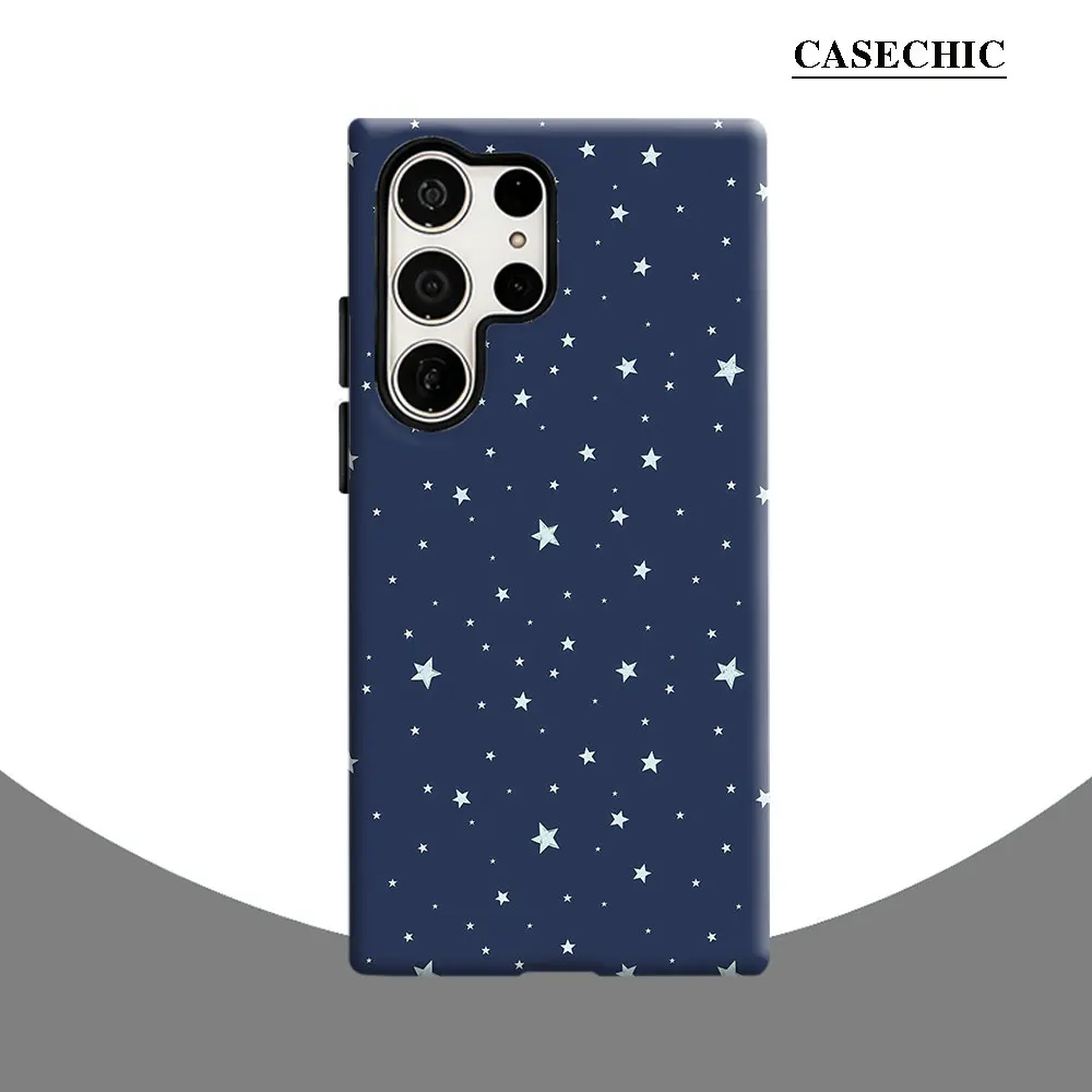 Navy Blue Light Star Decor Phone Case for Samsung Galaxy S26 S25 Ultra S24 S23 Ultra Plus Shockproof Double layer Back Cover