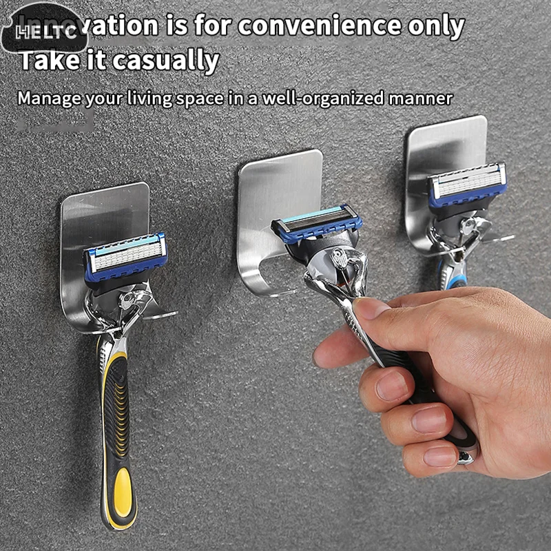 2PCS Stainless Steel Shower Hook Adhesive Razor Holder Wall Mounted Bathroom For Rack Shaver Shaving Holder Black Plastic Hook