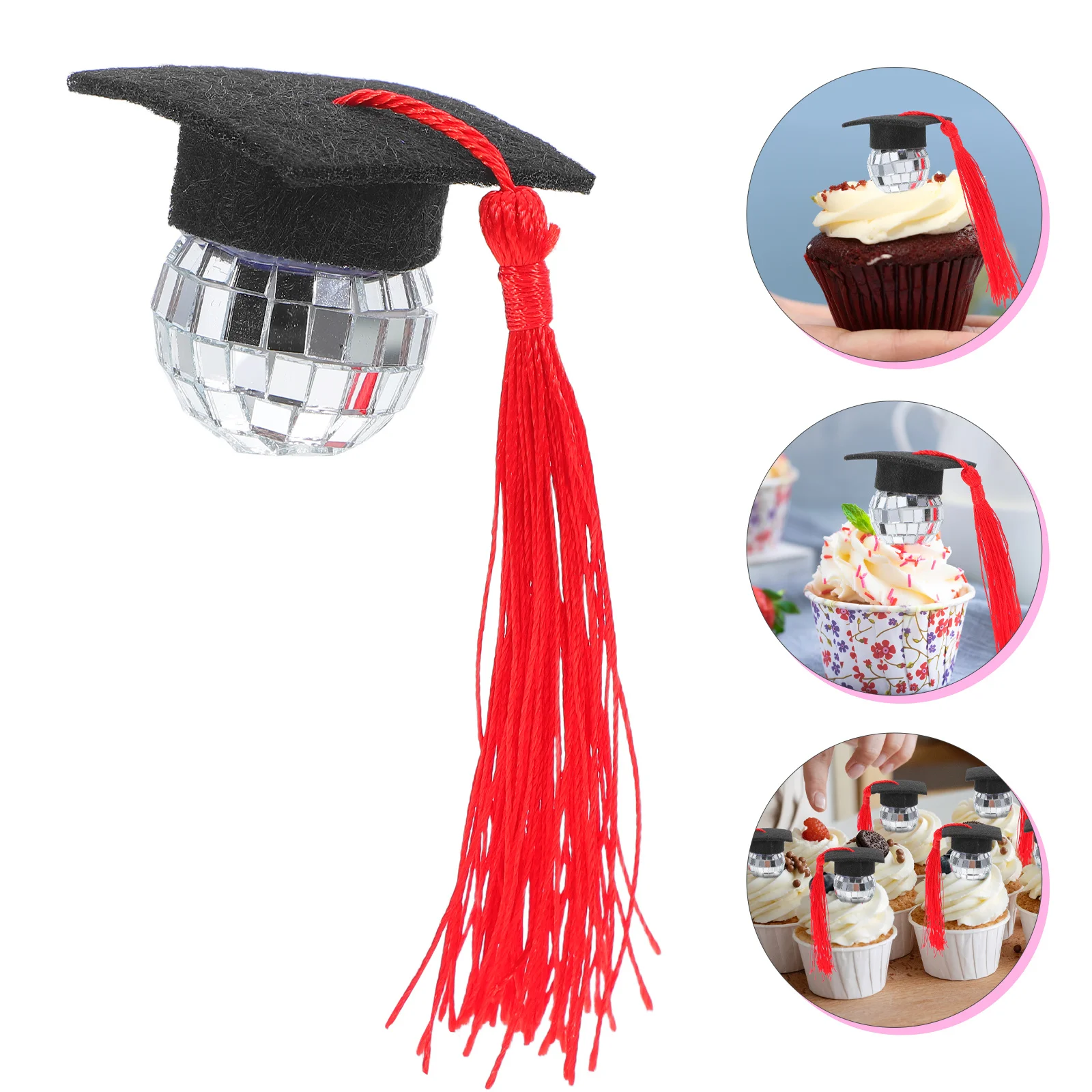 

10Pcs Graduation Disco Ball Tassel Cap Cupcake Toppers Unique DIY Grad Party Supplies for Kindergarten High School College