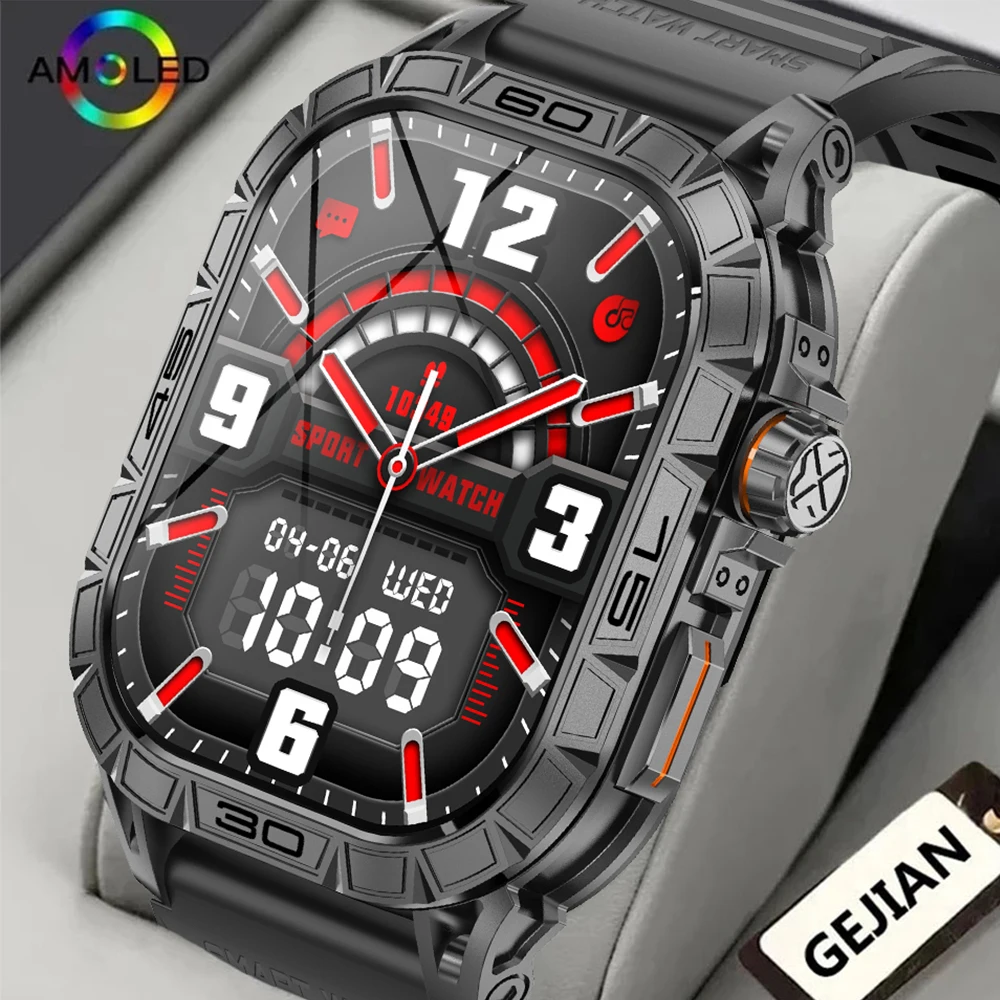 2024 Men's Military Smart Watch 1.96-inch AMOLED Screen 410 * 502 Bluetooth Call 5.0 Durable Sports and Fitness Smart Watch