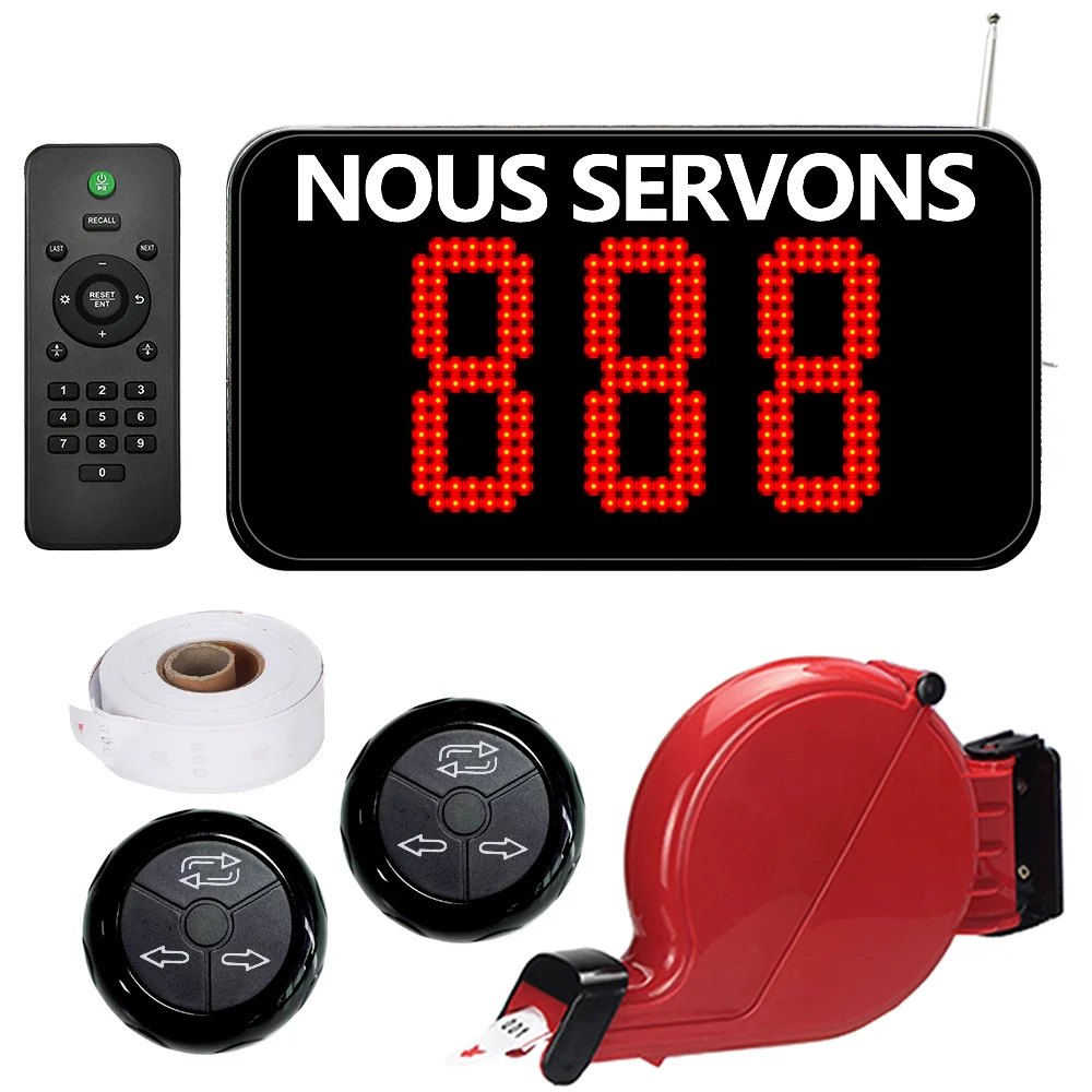 Efficient French Voice Queue Management System LED Display Red 3-digit Wireless Remote Calling Ticket Restaurant Clinic