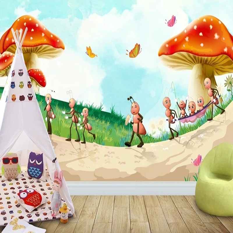 

Custom Mural Wallpaper Nordic Creative Cartoon Mushroom Ants Wall Paper Children's Bedroom Background Wall Decor Papel De Parede