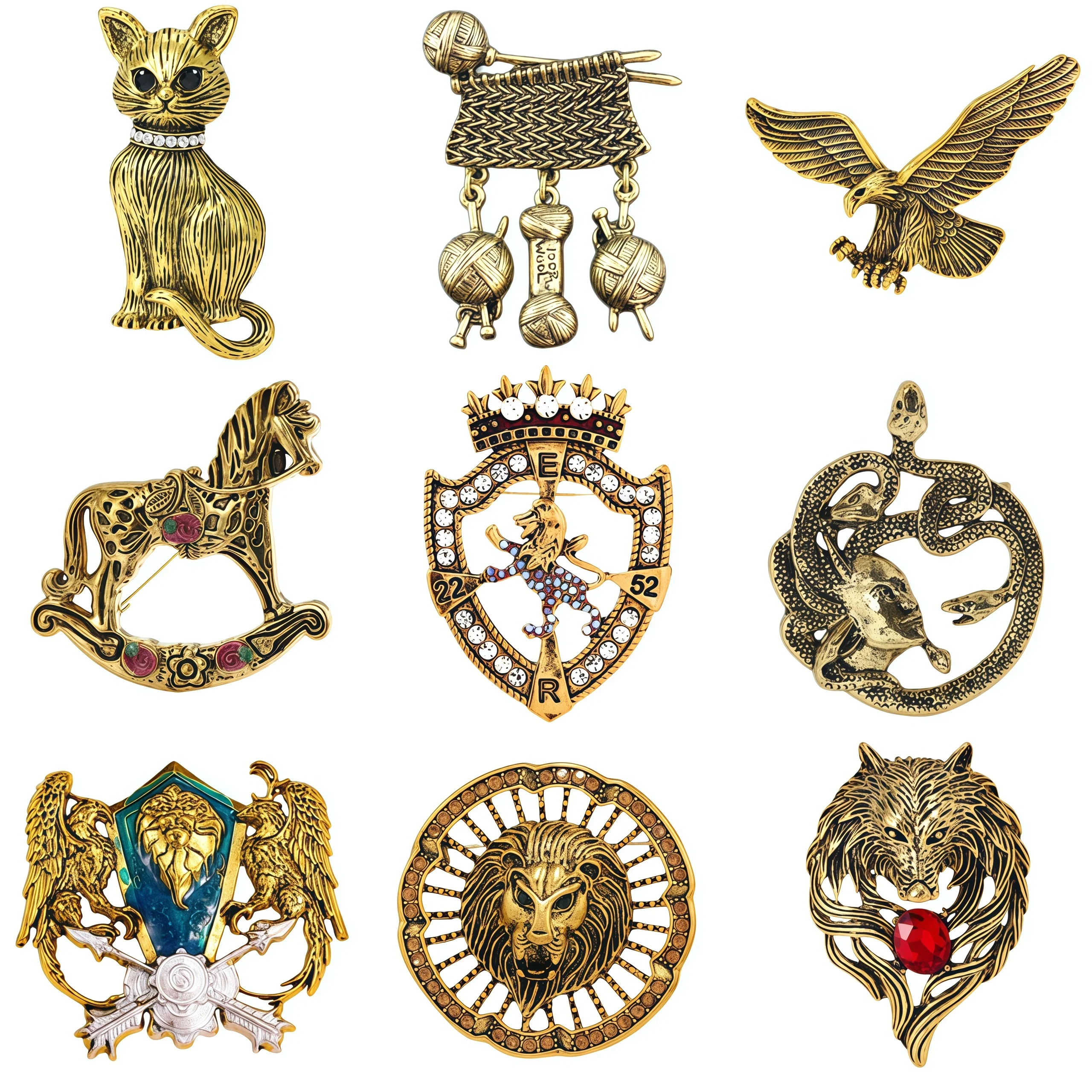 Essh&Pule Vintage Statement Brooch Antique Gothic Ornate Animal Lapel Pin Dramatic Retro Men Coat Fashion Jewelry Gift