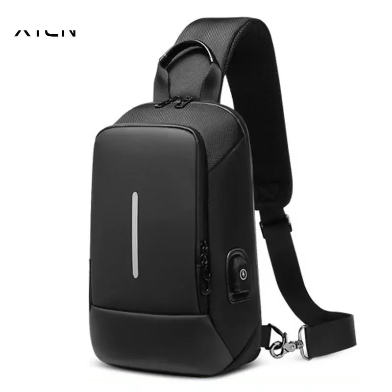 Bolsa anti-roubo para homens, Bolsas de ombro, Carregamento USB, Pacote Crossbody, Escola, Viagem curta, Pacote Oxford Sling Masculino