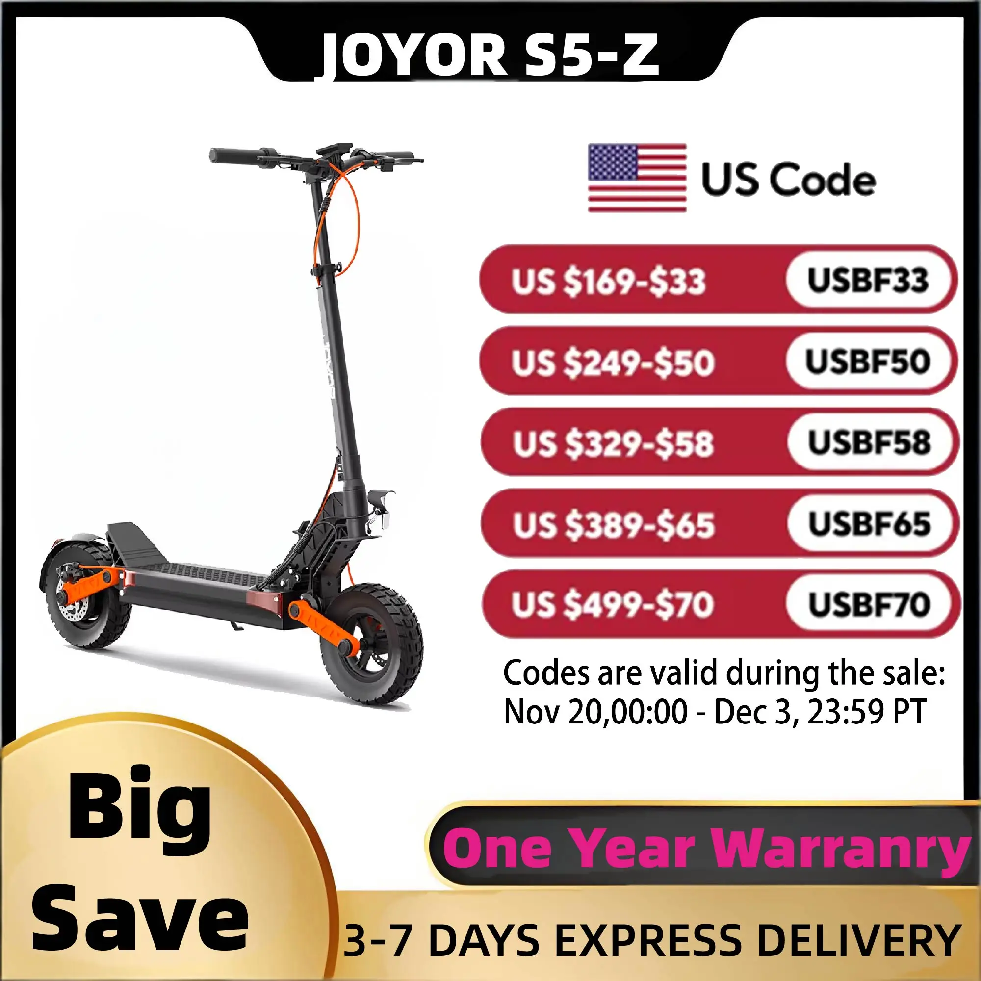 

JOYOR S5-Z Adult Electric Scooter 600W Motor 48V13AH Battery Foldable E-Scooter 10" Off-Road Air Tire City EScooter