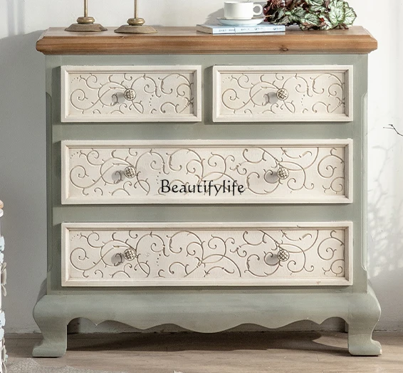 

12Carved Chest of Drawers French Pastoral Style Entrance Living Room Wall Storage Locker