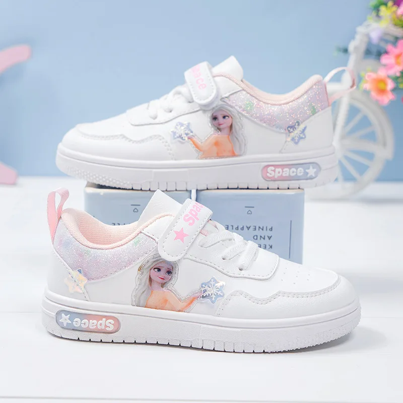 Disney-Sapatos casuais kawaii anime infantil, tênis ao ar livre para meninas, confortável e respirável, elsa, presente para crianças, primavera e outono