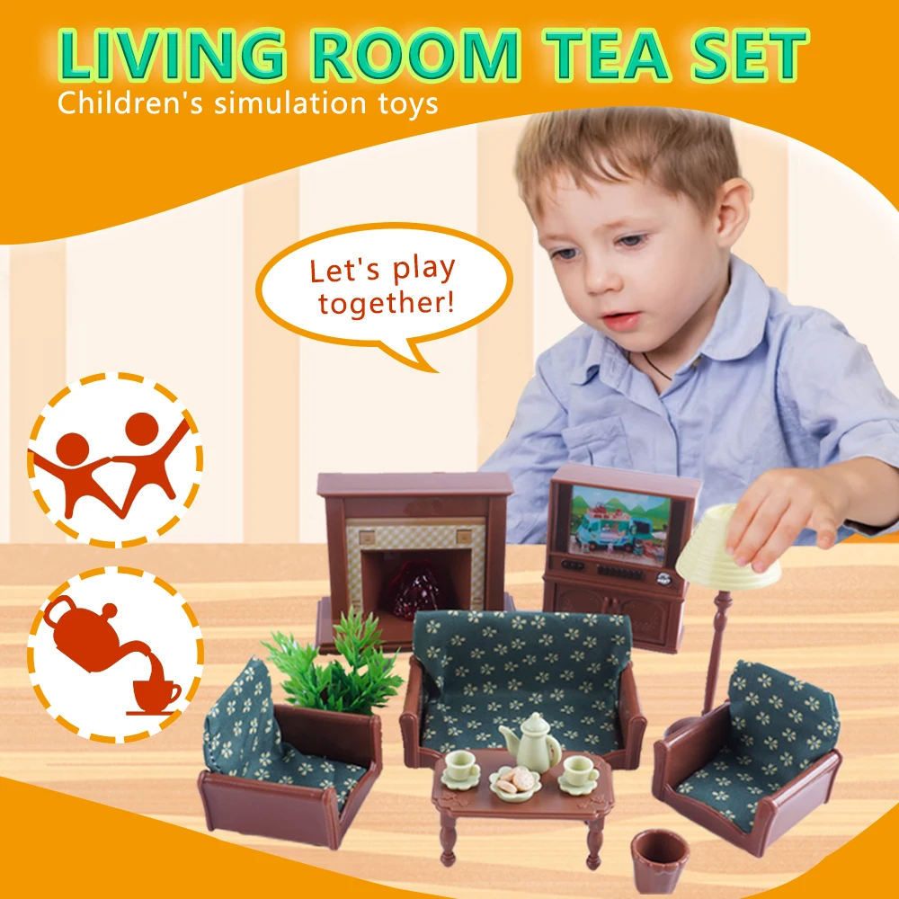 SENGTONGLE-E03 Set da soggiorno Casa delle bambole Mobili in miniatura Divano TV Giochi di imitazione Accessori per la casa delle bambole per i regali della ragazza del ragazzo