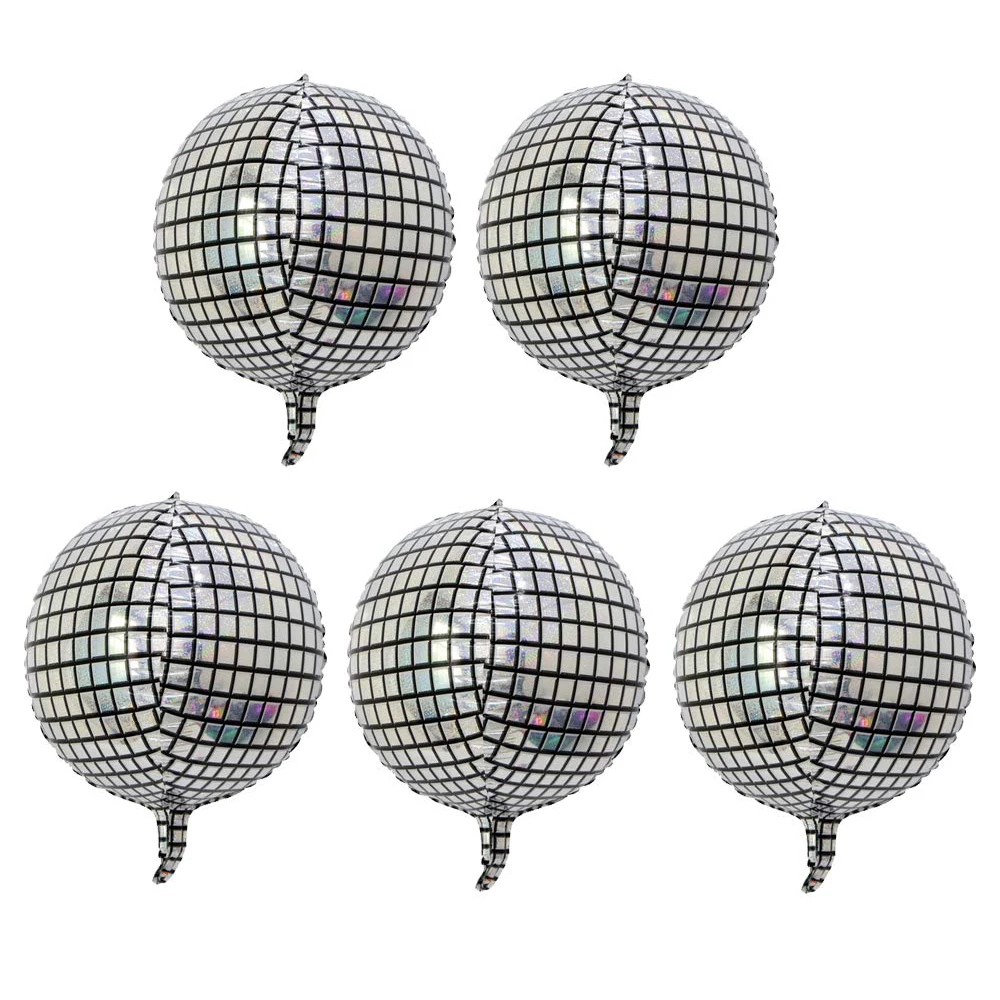 5pcs 22Inch 4D Disco Balloon Silver Laser Large Sphere Foil Balloons for Disco Dance Birthday Wedding Party Supplies Baby Shower