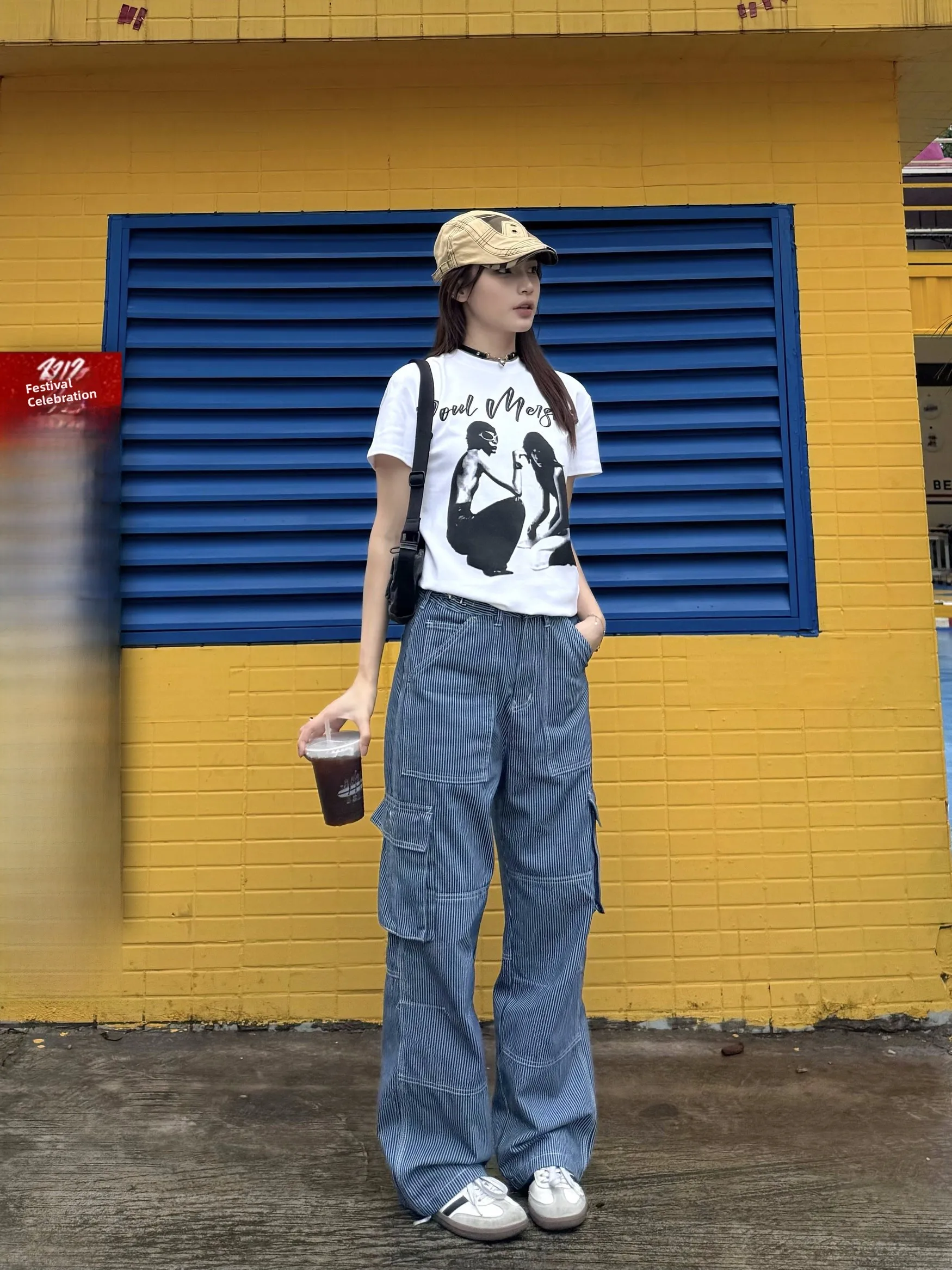 

XFX Американские ретро уличные полосатые свободные прямые брюки для спецодежды, женские летние уличные брюки с широкими штанинами, длинные брюки...