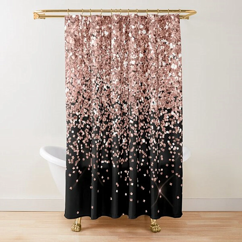 Gold Glitter Glam Shower Curtain,golden Sparkling Shiny Art Bath Curtain,polyester Washable Bathroom Curtains Set with Hooks