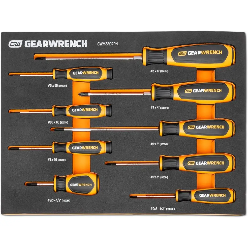 

9-Piece Dual-Material Phillips Screwdriver Set with Organizer Tray