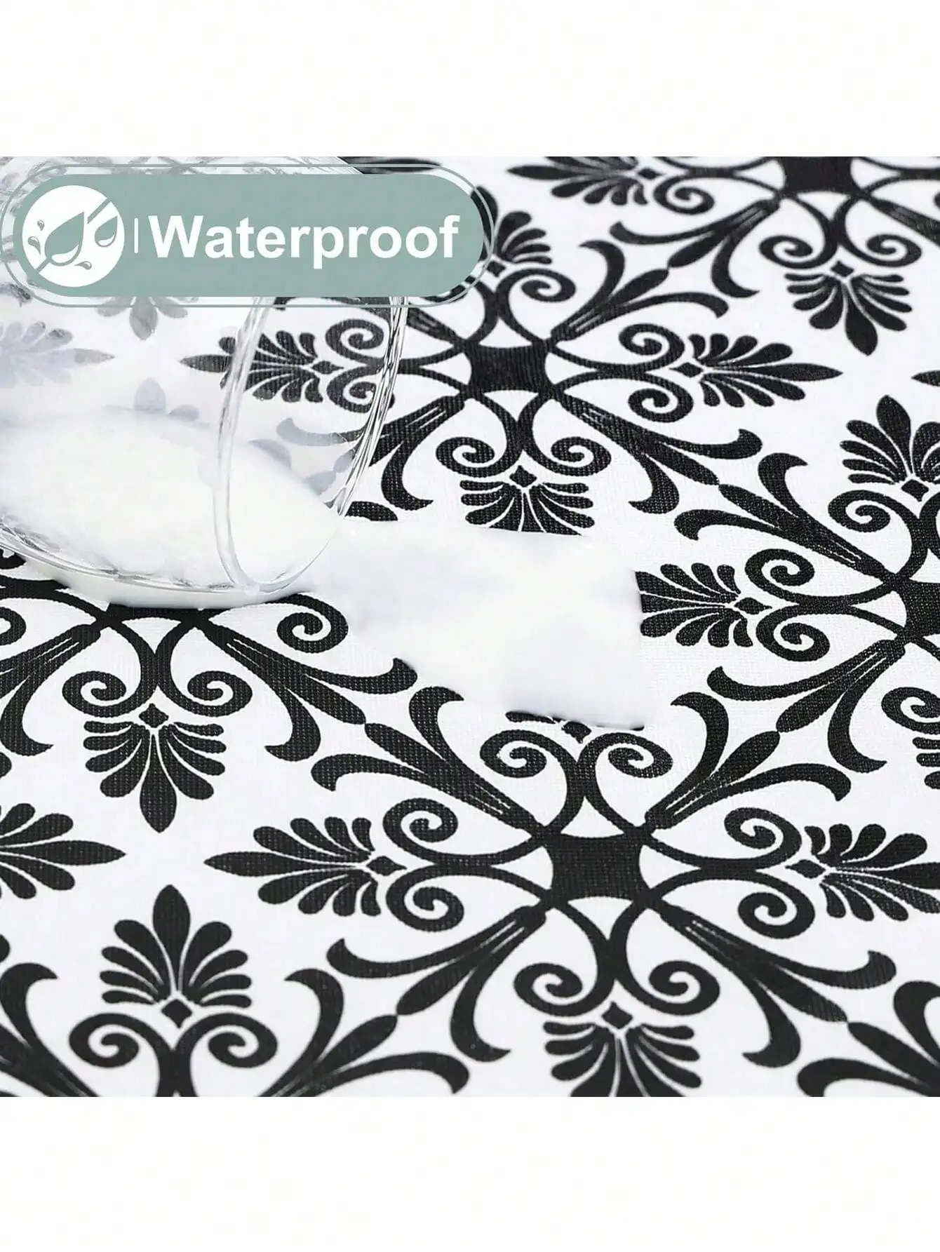 مفرش طاولة أنيق من الفينيل الباروكي - مقاوم للماء، مدعوم بالصوف مع حافة مرنة للنزهات والتخييم والحفلات |   ديكور المنزل والخارجي