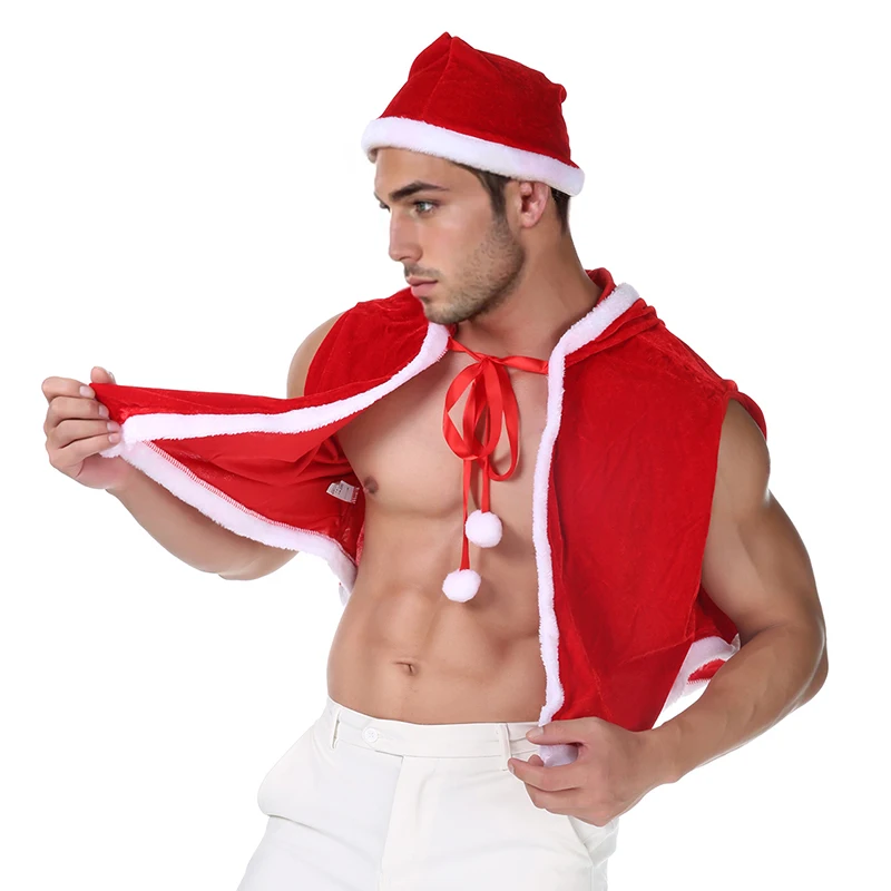 

Christmas Cape Red Sexy Santa Hat Cropped Cape Unisex Adult Nightclub Stage Show Christmas Costume Hooded Poncho Christmas Props